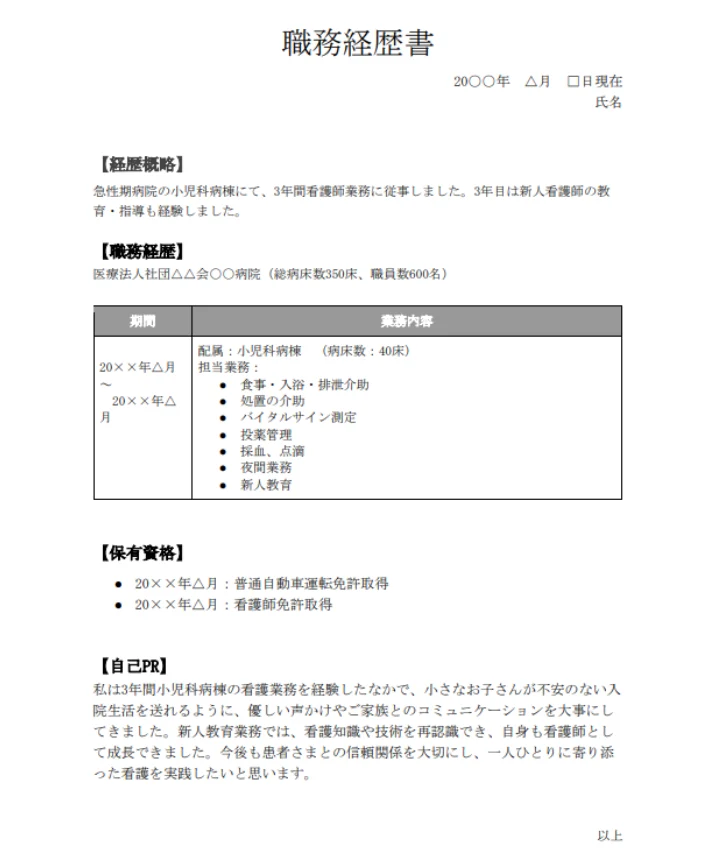 職務経歴書のイメージ