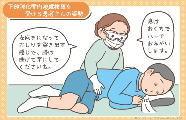 下部消化管内視鏡検査（CF）を受ける患者さんの姿勢