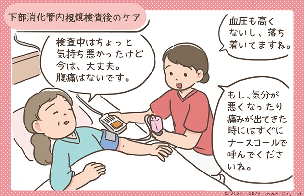 下部消化管内視鏡検査（CF）後のケアのイラスト